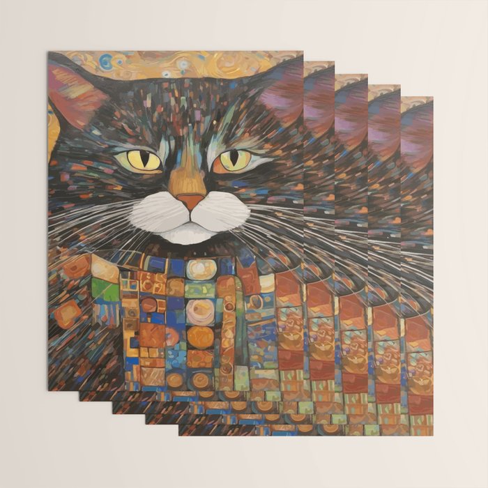Gustav Klimt Style Warrior Cat with Colorful Medals Wrapping Paper Gallery Image 3