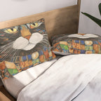 Gustav Klimt Style Warrior Cat with Colorful Medals Pillow Sham Gallery Image 2