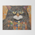 Gustav Klimt Style Warrior Cat with Colorful Medals Throw Blanket Gallery Image 2