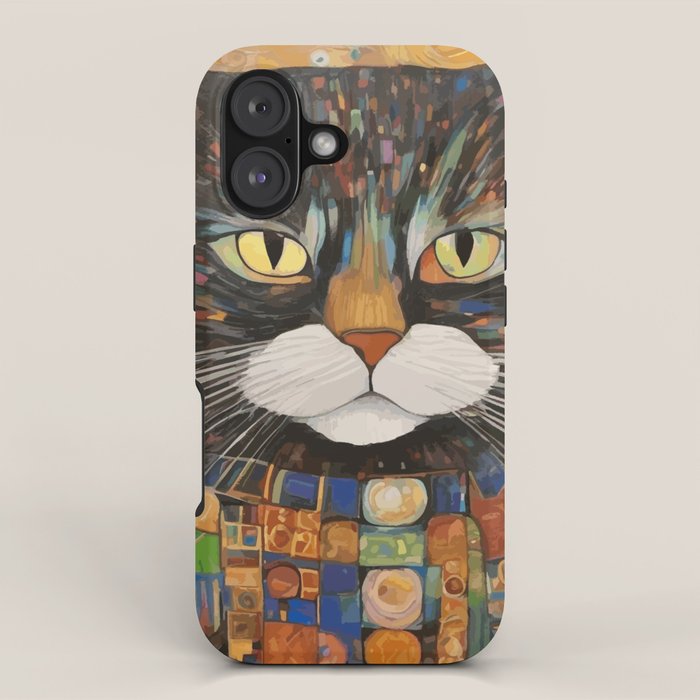 Gustav Klimt Style Warrior Cat with Colorful Medals iPhone Case Gallery Image 1