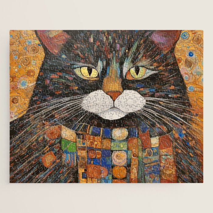 Gustav Klimt Style Warrior Cat with Colorful Medals Jigsaw Puzzle Gallery Image 1