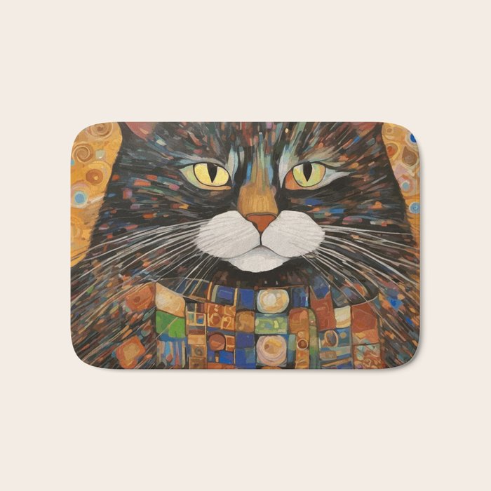 Gustav Klimt Style Warrior Cat with Colorful Medals Bath Mat Gallery Image 1