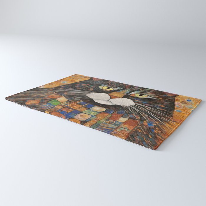 Gustav Klimt Style Warrior Cat with Colorful Medals Rug Gallery Image 3