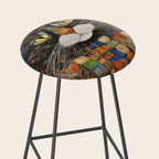 Gustav Klimt Style Warrior Cat with Colorful Medals Stool Gallery Image 2