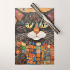 Gustav Klimt Style Warrior Cat with Colorful Medals Wrapping Paper Gallery Image 1