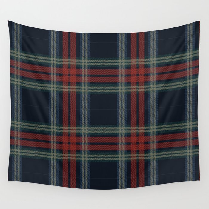 Navy Blue Red Classic Plaid Wall Tapestry Gallery Image 1