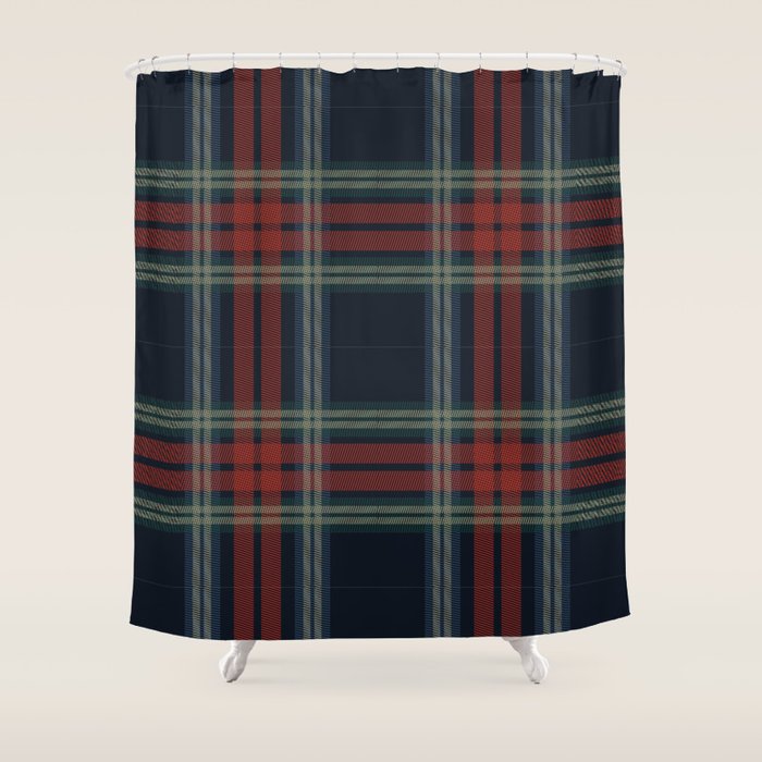 Navy Blue Red Classic Plaid Shower Curtain Gallery Image 1