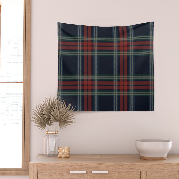 Navy Blue Red Classic Plaid Wall Tapestry Gallery Image 2
