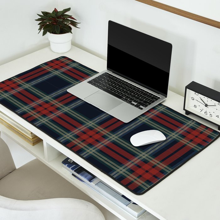 Navy Blue Red Classic Plaid Desk Mat Gallery Image 2