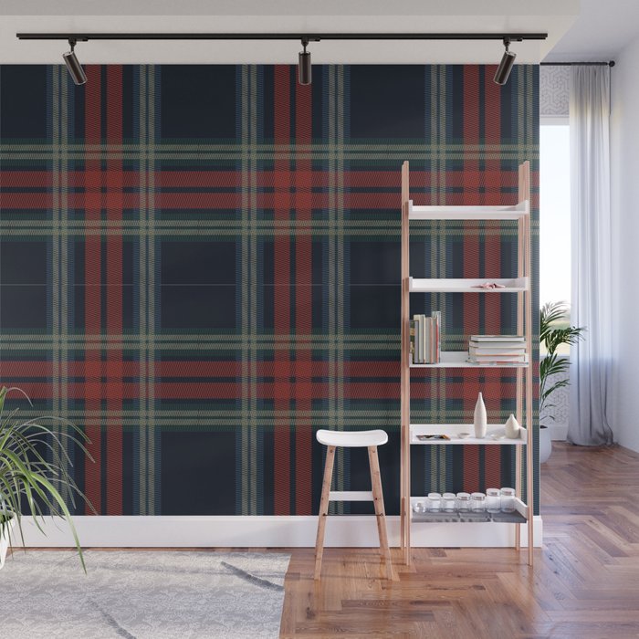 Navy Blue Red Classic Plaid Wall Mural Gallery Image 1