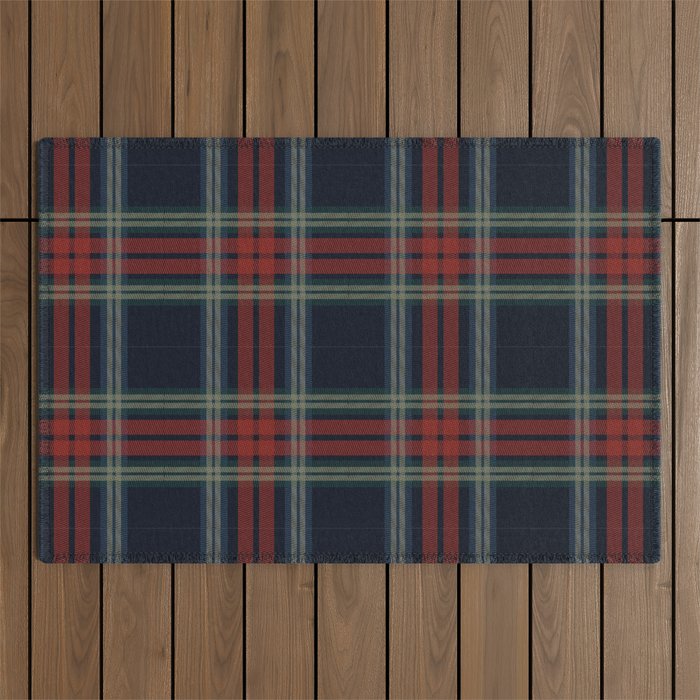 Navy Blue Red Classic Plaid Outdoor Rug Gallery Image 1