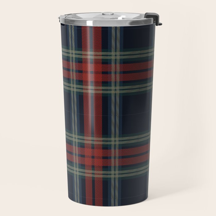 Navy Blue Red Classic Plaid Travel Mug Gallery Image 2