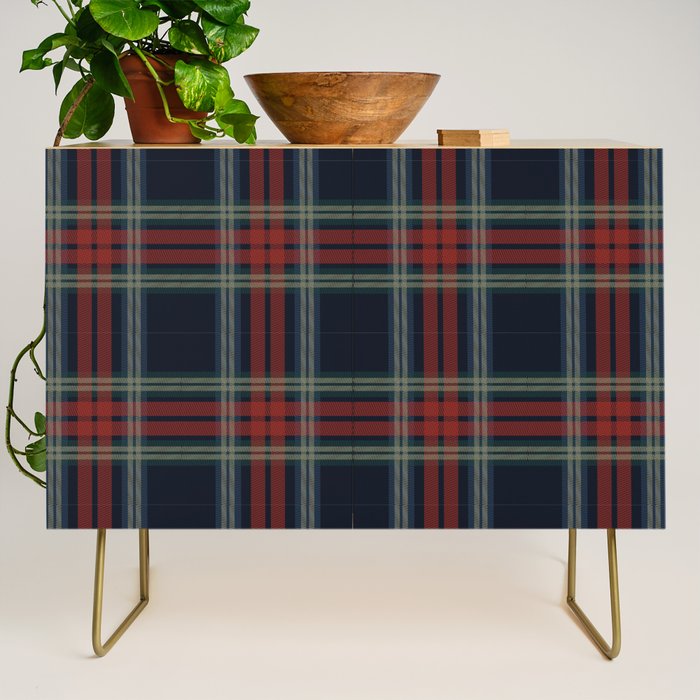 Navy Blue Red Classic Plaid Credenza Gallery Image 1