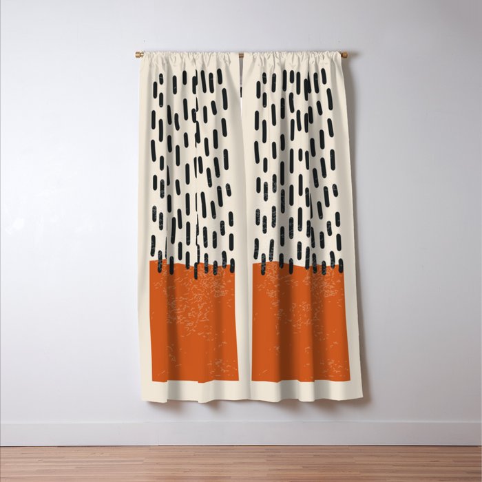 Mid Century Modern Minimalist Rothko Inspired Color Field Red Rain With Lines Geometric Style Window Curtain Gallery Image 3