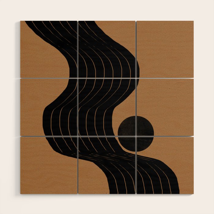 Modern Waves and Sun Wood Wall Art Gallery Image 1