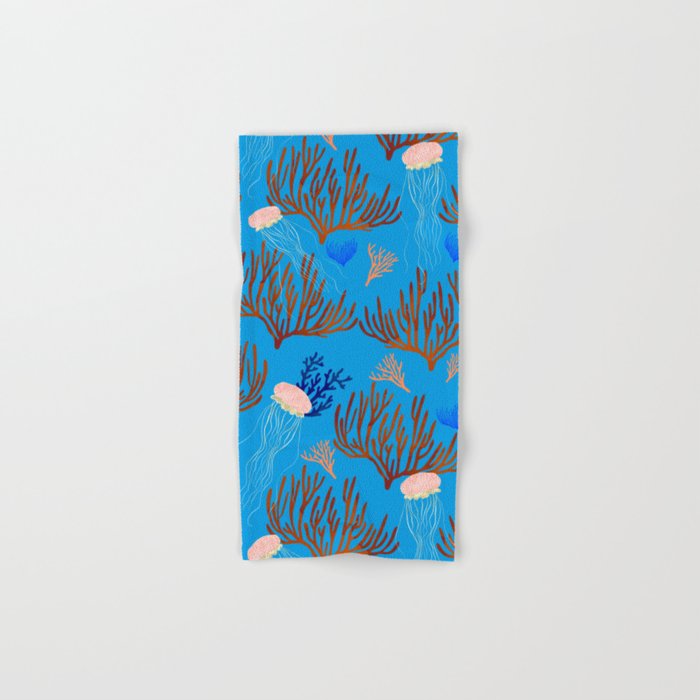 Jellyfish and Coral-Blue Bath Towel Gallery Image 1