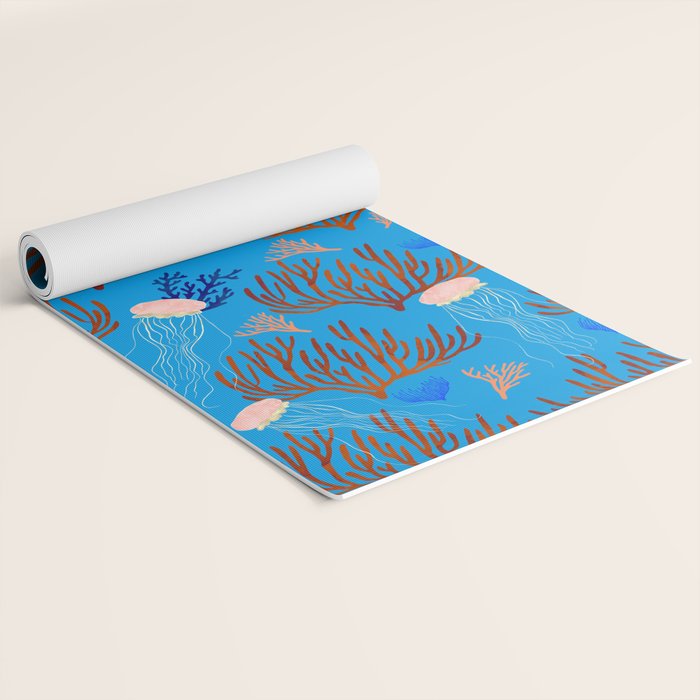 Jellyfish and Coral-Blue Yoga Mat Gallery Image 2