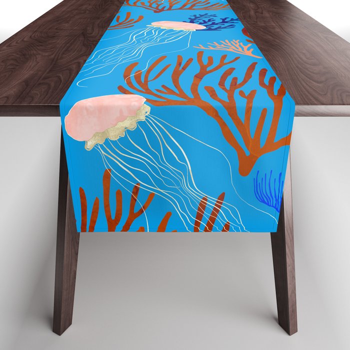 Jellyfish and Coral-Blue Table Runner Gallery Image 1