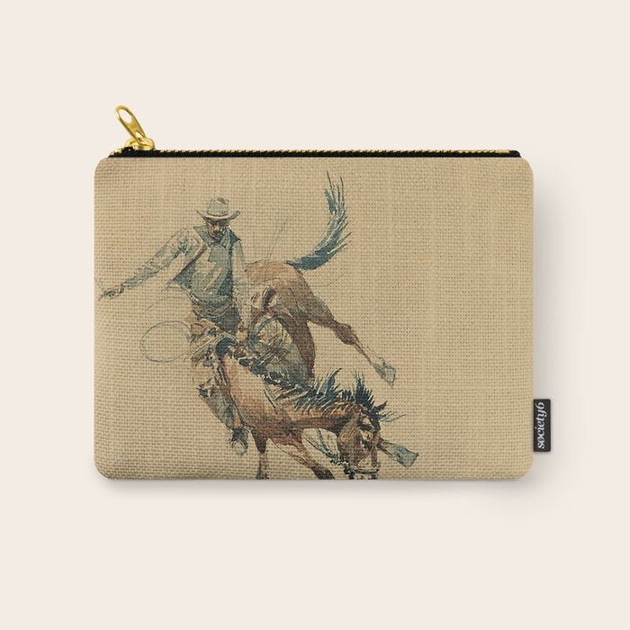 Cowboy on a Bucking Horse 3 by Edward Borein Carry All Pouch Gallery Image 1