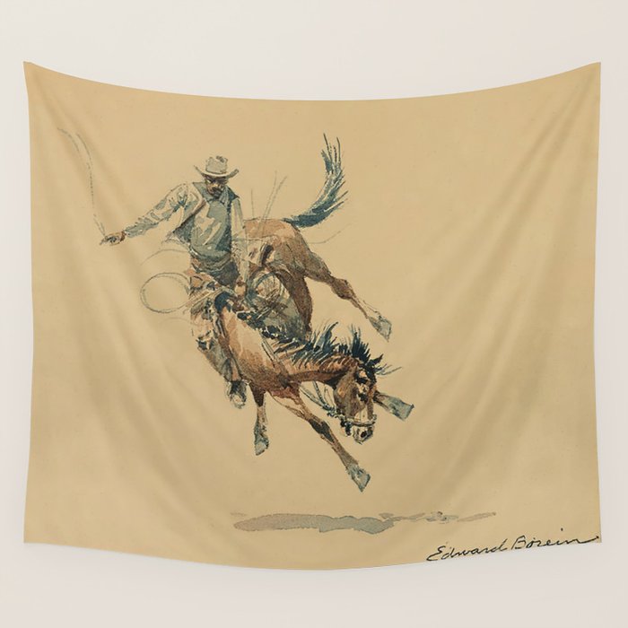 Cowboy on a Bucking Horse 3 by Edward Borein Wall Tapestry Gallery Image 4