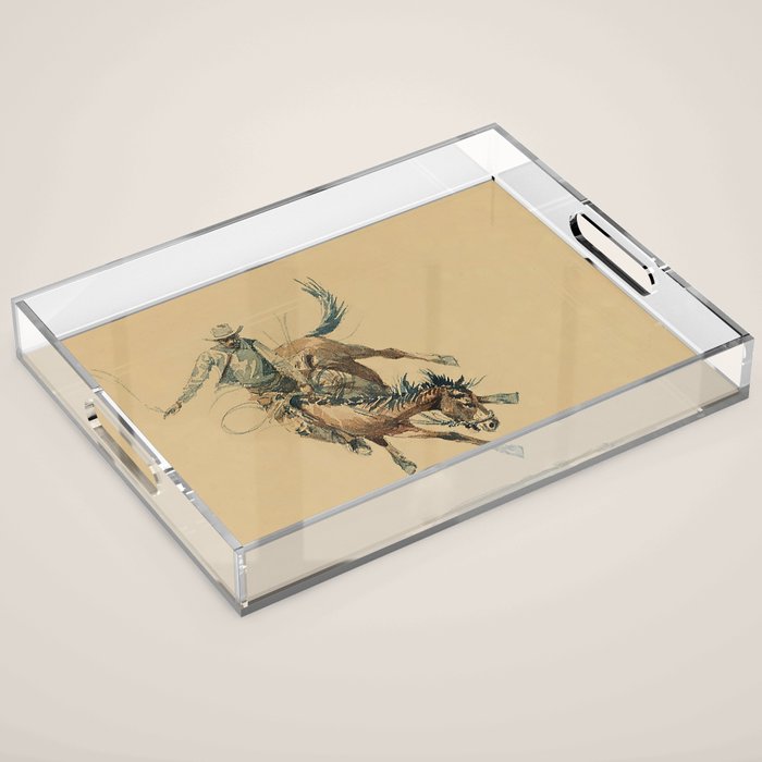 Cowboy on a Bucking Horse 3 by Edward Borein Acrylic Tray Gallery Image 1