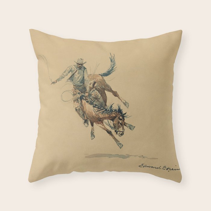 Cowboy on a Bucking Horse 3 by Edward Borein Throw Pillow Gallery Image 6