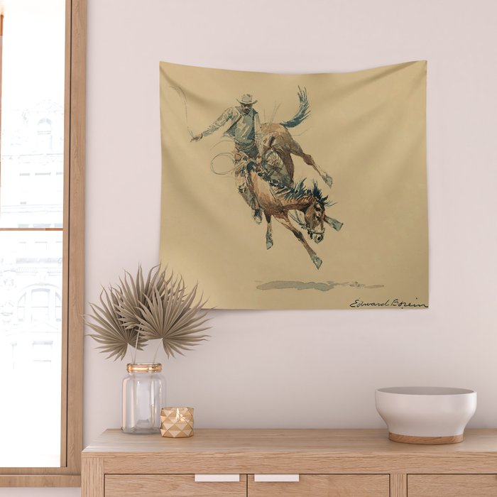 Cowboy on a Bucking Horse 3 by Edward Borein Wall Tapestry Gallery Image 2