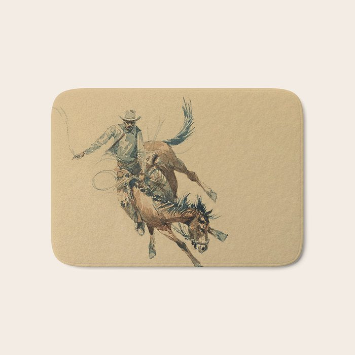 Cowboy on a Bucking Horse 3 by Edward Borein Bath Mat Gallery Image 1
