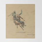 Cowboy on a Bucking Horse 3 by Edward Borein Throw Blanket Gallery Image 2