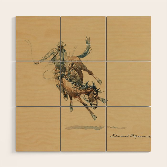 Cowboy on a Bucking Horse 3 by Edward Borein Wood Wall Art Gallery Image 1