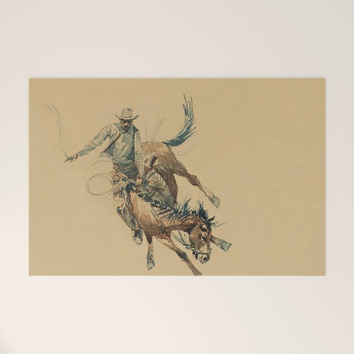 Cowboy on a Bucking Horse 3 by Edward Borein Welcome Mat Gallery Image 1