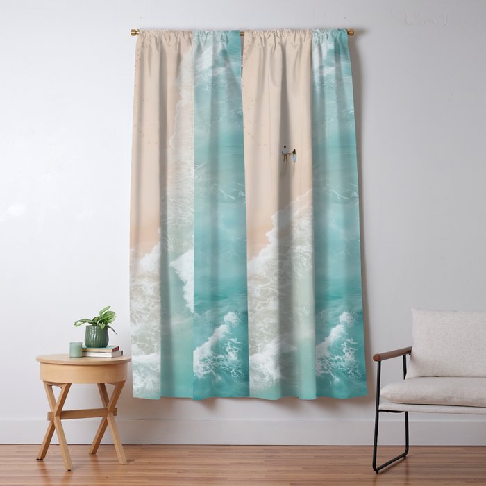 Couple on the Pastel Shore - Aerial Coastal Print Window Curtain Gallery Image 1