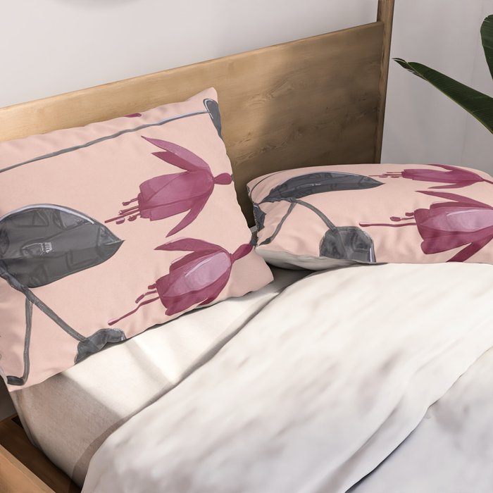 Fuchsia Botanical Drawing Pillow Sham Gallery Image 2