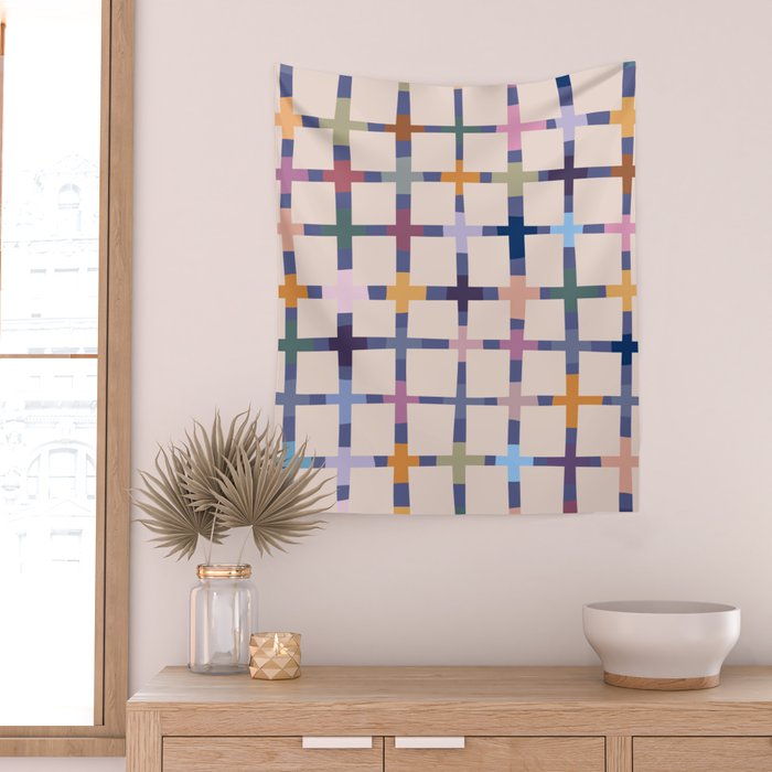 Colorful Patterned Grid II Wall Tapestry Gallery Image 2