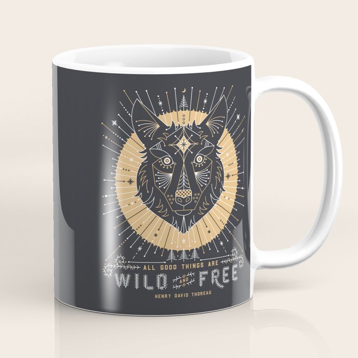 Wild & Free Wolf - Gold & Grey Coffee Mug Gallery Image 1