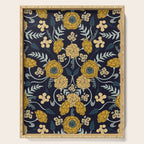 Navy Blue, Turquoise, Cream & Mustard Yellow Dark Floral Pattern Serving Tray Gallery Image 1