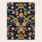 Navy Blue, Turquoise, Cream & Mustard Yellow Dark Floral Pattern Poster Gallery Image 4