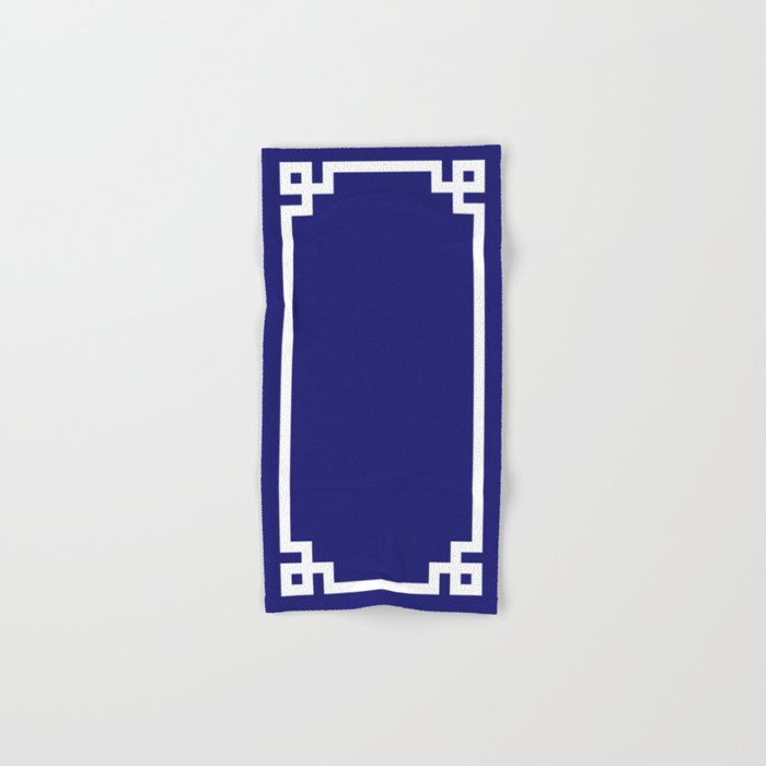 Midnight Blue and White Greek Key Border Bath Towel Gallery Image 1