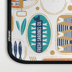 Vintage canned sardines // white background peacock teal and gold drop orange cans  Laptop Sleeve Gallery Image 3