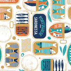 Vintage canned sardines // white background peacock teal and gold drop orange cans  Coffee Mug Gallery Image 2