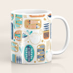 Vintage canned sardines // white background peacock teal and gold drop orange cans  Coffee Mug Gallery Image 1