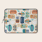 Vintage canned sardines // white background peacock teal and gold drop orange cans  Laptop Sleeve Gallery Image 1
