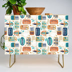 Vintage canned sardines // white background peacock teal and gold drop orange cans  Credenza Gallery Image 1