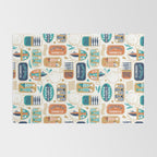 Vintage canned sardines // white background peacock teal and gold drop orange cans  Rug Gallery Image 2