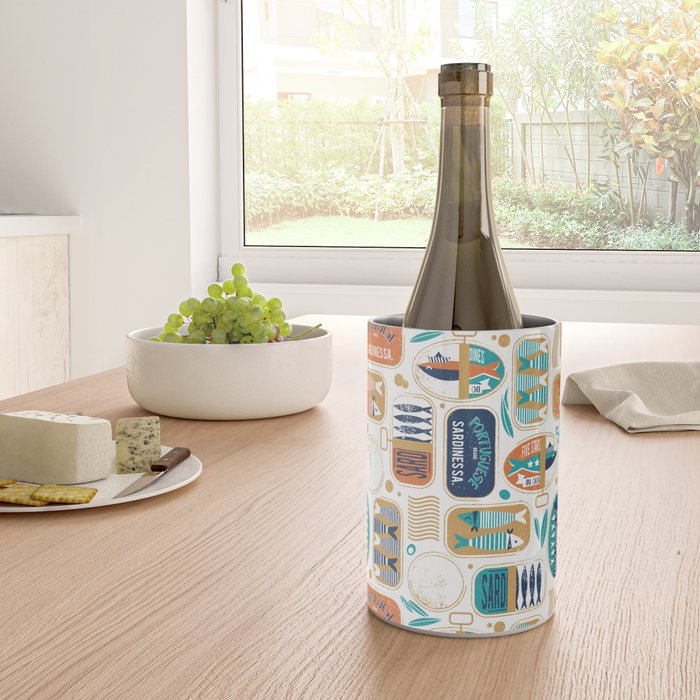 Vintage canned sardines // white background peacock teal and gold drop orange cans  Wine Chiller Gallery Image 4