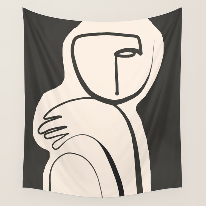 Lady Portrait Abstract Minimal  Line Art Wall Tapestry Gallery Image 1