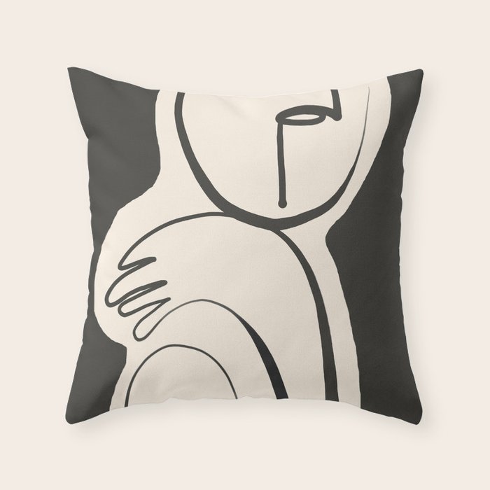 Lady Portrait Abstract Minimal  Line Art Throw Pillow Gallery Image 1
