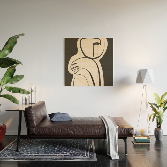 Lady Portrait Abstract Minimal  Line Art Wood Wall Art Gallery Image 2