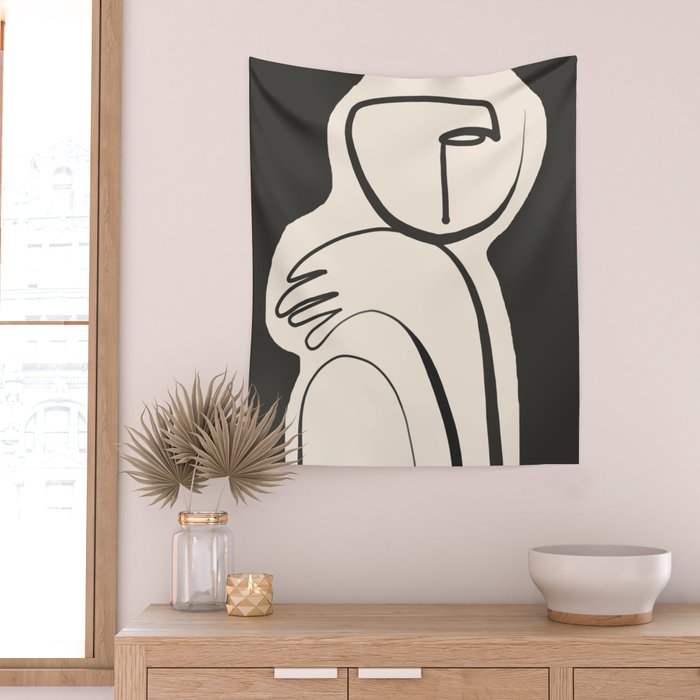 Lady Portrait Abstract Minimal  Line Art Wall Tapestry Gallery Image 2