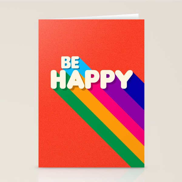 BE HAPPY - rainbow retro typography Stationery Card Gallery Image 2